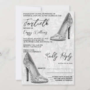 Invitation Damask élégant, Silver Stilettos 40e anniversaire