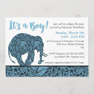 Invitation Damask Elephant Boy Baby shower