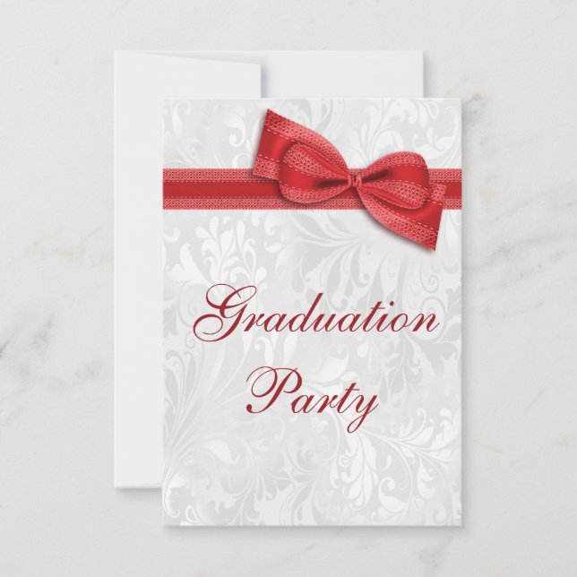 Invitation Damask & Faux Bow Girls Graduation Party (Devant)
