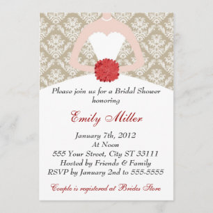Invitation Damask Fête de l'mariée Gold Red