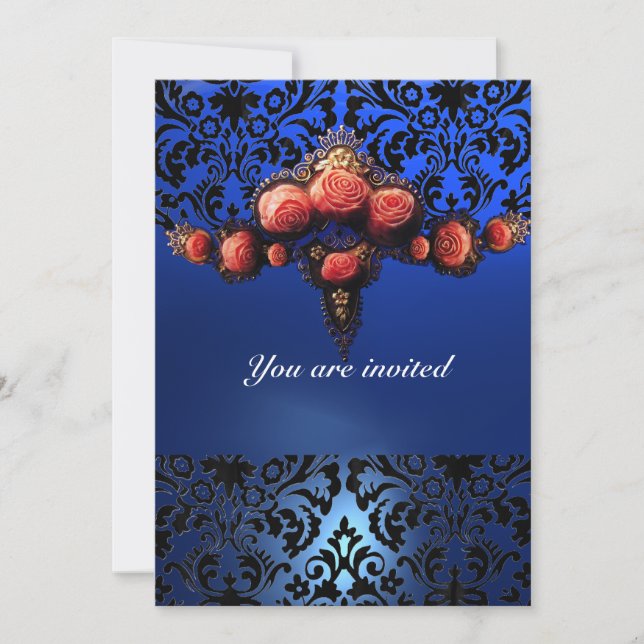 INVITATION DAMASK GEM ET ROSES PINK MONOGRAMME (Devant)