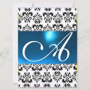 Invitation DAMASK GEM MONOGRAM bleu blanc