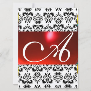 Invitation DAMASK GEM MONOGRAM rouge blanc