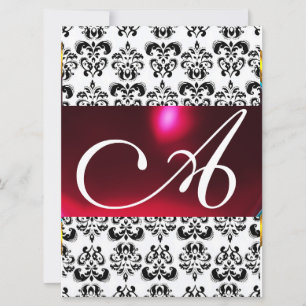 Invitation DAMASK GEM MONOGRAM rouge burgundy blanc