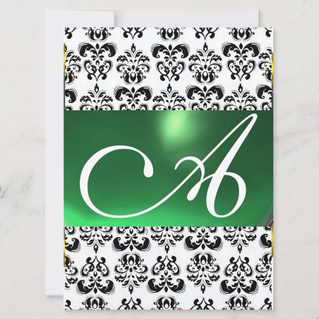 Invitation DAMASK GEM MONOGRAM vert blanc (Devant)