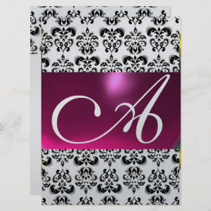 Invitation DAMASK GEM MONOGRAM violet rose noir blanc argent