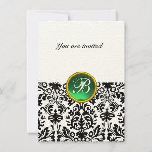Invitation DAMASK GEM STONE MONOGRAM jade vert feutre rsvp