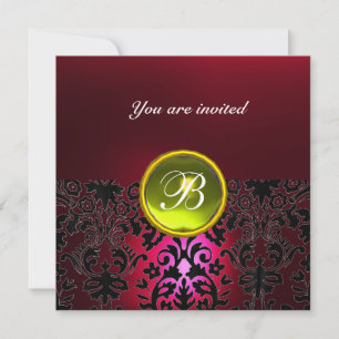 Invitation DAMASK GEM STONE MONOGRAM jaune rubis rouge bordea