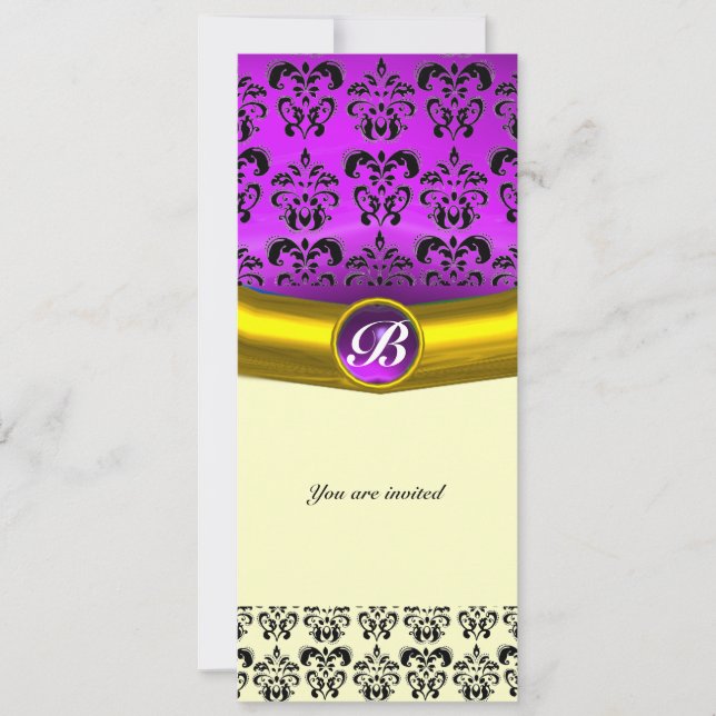 Invitation DAMASK GEM STONE MONOGRAM pourpre violet (Devant)
