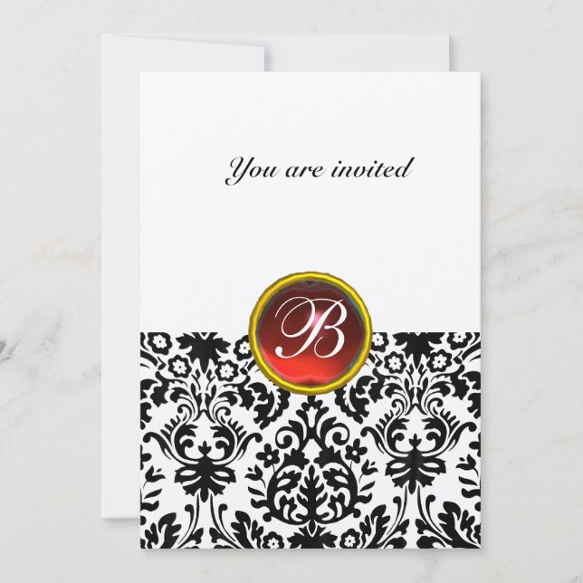 Invitation DAMASK GEM STONE MONOGRAM rubis or rouge (Devant)