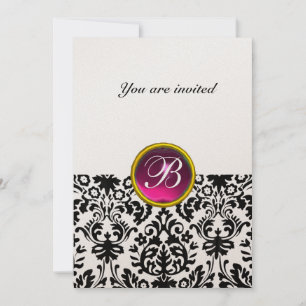 Invitation DAMASK GEM STONE MONOGRAM rubis rose bac or