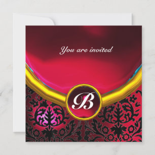Invitation DAMASK GEM STONE MONOGRAM rubis rouge bordeaux