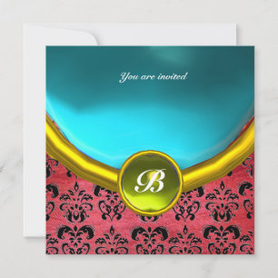 Invitation DAMASK GEM STONE MONOGRAM soie violette bleu