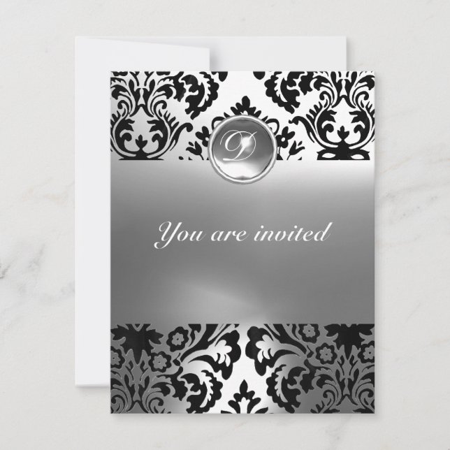 Invitation DAMASK GEM STONE MONOGRAMME blanc (Devant)