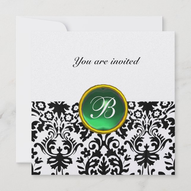 Invitation DAMASK GEM STONE MONOGRAMME Jade verte glace (Devant)