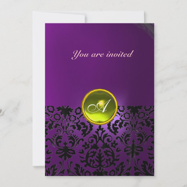 Invitation DAMASK GEM STONE MONOGRAMME jaune violet (Devant)