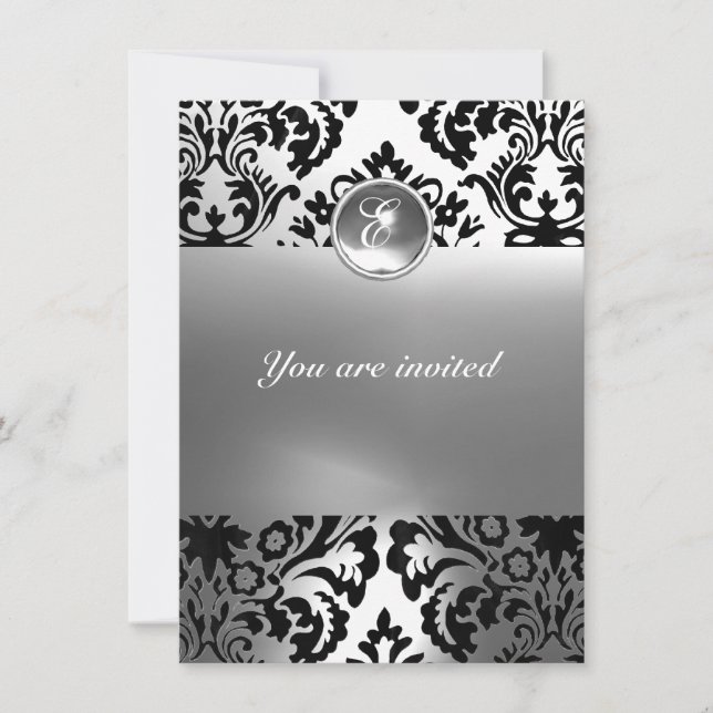 Invitation DAMASK GEMME MONOGRAMME blanc (Devant)