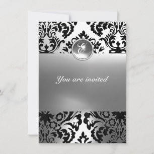 Invitation DAMASK GEMME MONOGRAMME blanc