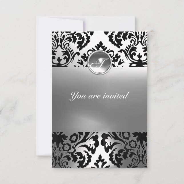 Invitation DAMASK GEMME MONOGRAMME blanc (Devant)