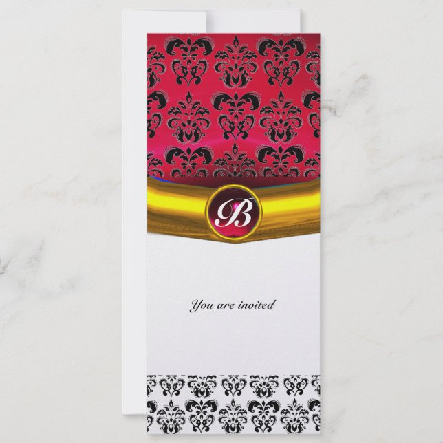 Invitation DAMASK GEMME MONOGRAMME glace rouge burgundy (Devant)