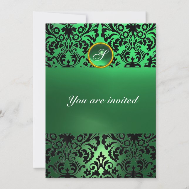 Invitation DAMASK GEMME MONOGRAMME jade vert (Devant)