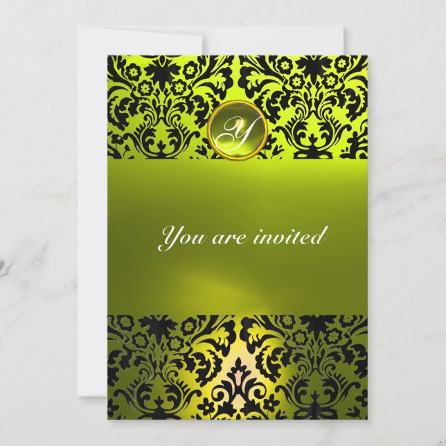 Invitation DAMASK GEMME MONOGRAMME jaune (Devant)