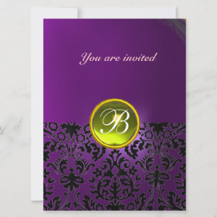 Invitation DAMASK GEMME MONOGRAMME pierre jaune violet