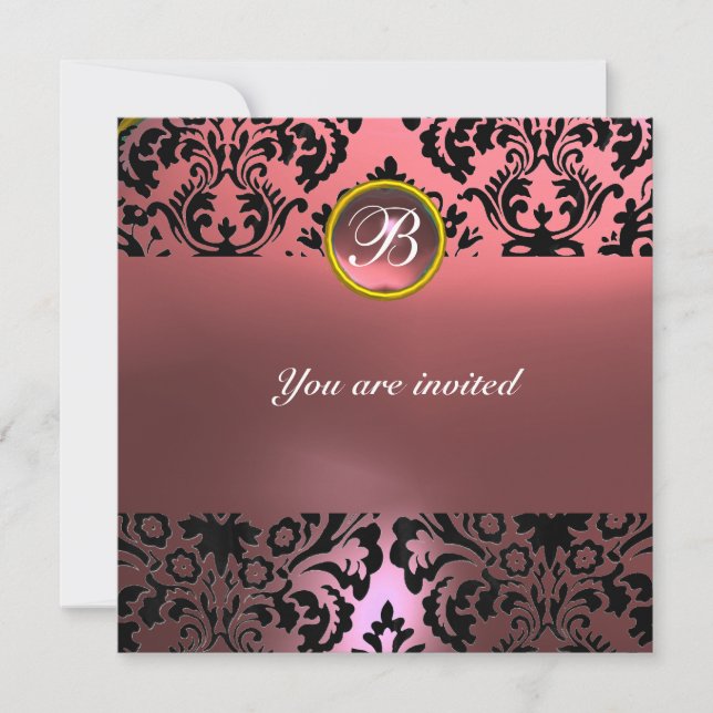 Invitation DAMASK GEMME MONOGRAMME rose (Devant)