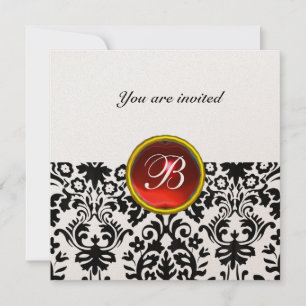 Invitation DAMASK GEMME MONOGRAMME rubis rouge or