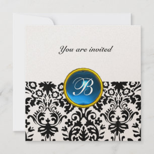 Invitation DAMASK GEMME MONOGRAMME saphir bleu or