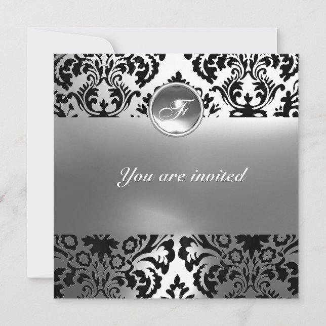 Invitation DAMASK GEMME PIERRE MONOGRAM blanc (Devant)