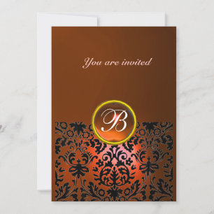 Invitation DAMASK GEMME PIERRE MONOGRAMME agate orange,jaune