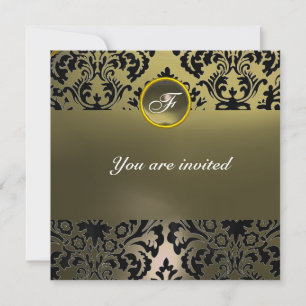 Invitation DAMASK GEMME PIERRE MONOGRAMME gris