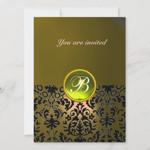 Invitation DAMASK GEMME PIERRE MONOGRAMME jaune