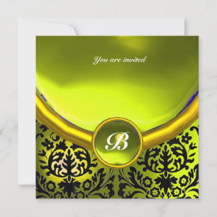Invitation DAMASK GEMME PIERRE MONOGRAMME jaune
