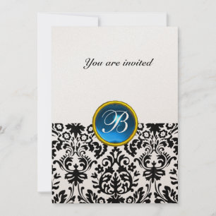 Invitation DAMASK GEMME PIERRE MONOGRAMME saphir bleu or