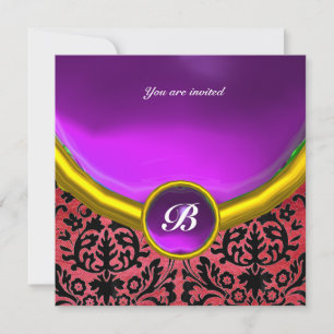 Invitation DAMASK GEMME PIERRE MONOGRAMME soie violet noir