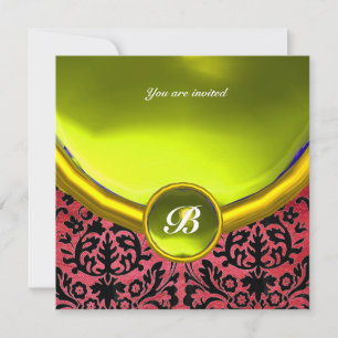 Invitation DAMASK GEMME PIERRE MONOGRAMME soie violette jaune