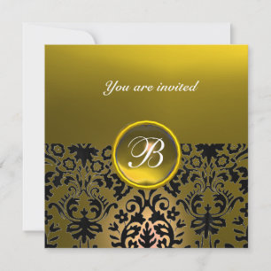Invitation DAMASK GEMME PIERRE MONOGRAMME topaze jaune foncé