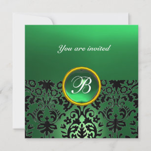 Invitation DAMASK GEMME PIERRE MONOGRAMME vert jade