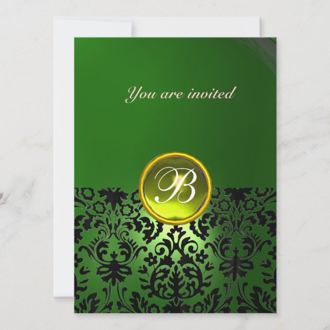 Invitation DAMASK GEMME PIERRE MONOGRAMME vert jaune (Devant)