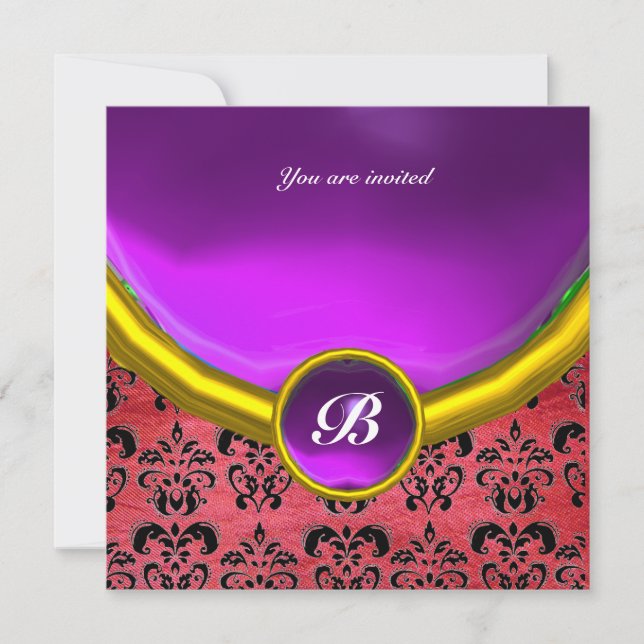 Invitation DAMASK GEMME PIERRE MONOGRAMME violet rose soie no (Devant)