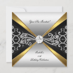 Invitation Damask Gold Black Silver Diamond Anniversaire Part