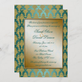 Invitation Damask Gold sur Turquoise