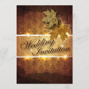 Invitation Damask Golden Feuille Mariage de automne invitatio