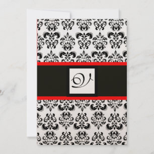 Invitation DAMASK MONOGRAM, Noir, Blanc, Champagne Rouge Meta