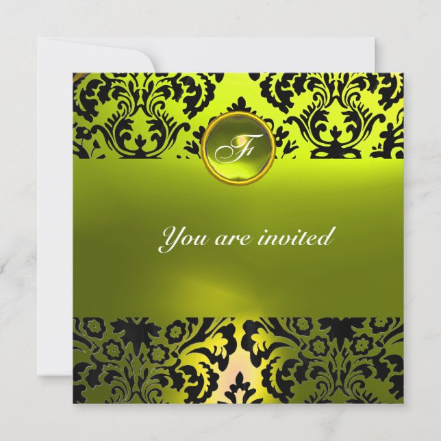 Invitation DAMASK MONOGRAMME PIERRE PRÉCIEUSE jaune (Devant)