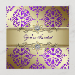 Invitation Damask Or Pourpre Fête Pourpre Or