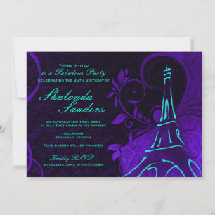 Invitation Damask Parisienne : Electrique Turquoise & Violet 