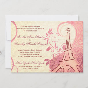 Invitation Damask Parisienne - Honeysuckle & Mariage ivoire
